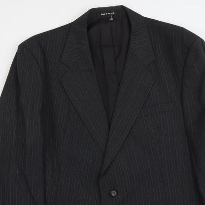 St Michael Mens Grey Striped Polyester Jacket Suit Jacket Size L Regular
