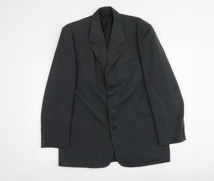 Reve Mens Grey Striped Polyester Jacket Suit Jacket Size L Regular