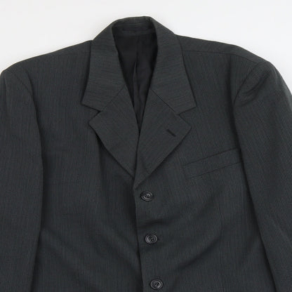 Reve Mens Grey Striped Polyester Jacket Suit Jacket Size L Regular