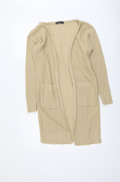 Boohoo Womens Beige V-Neck Acrylic Cardigan Jumper Size S