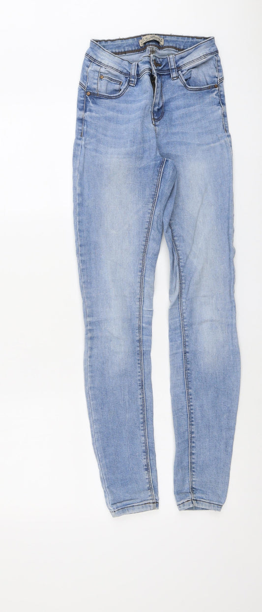 Denim & Co. Womens Blue Cotton Straight Jeans Size 6 L28 in Regular Button