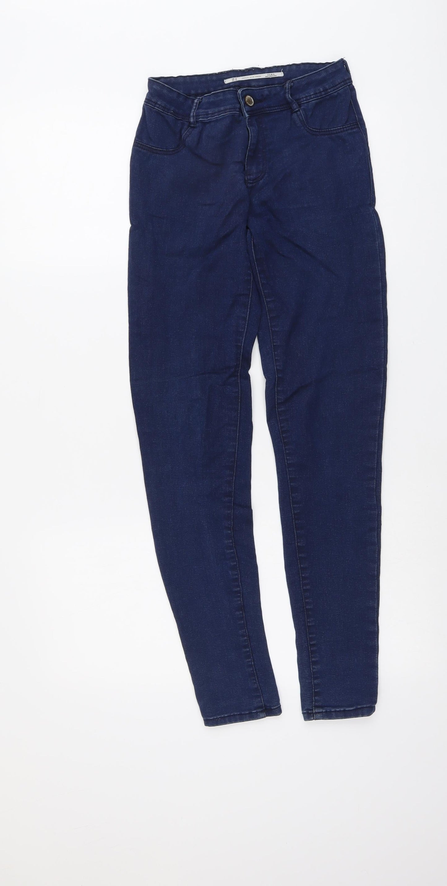 Zara Womens Blue Cotton Skinny Jeans Size 8 L28 in Regular Button