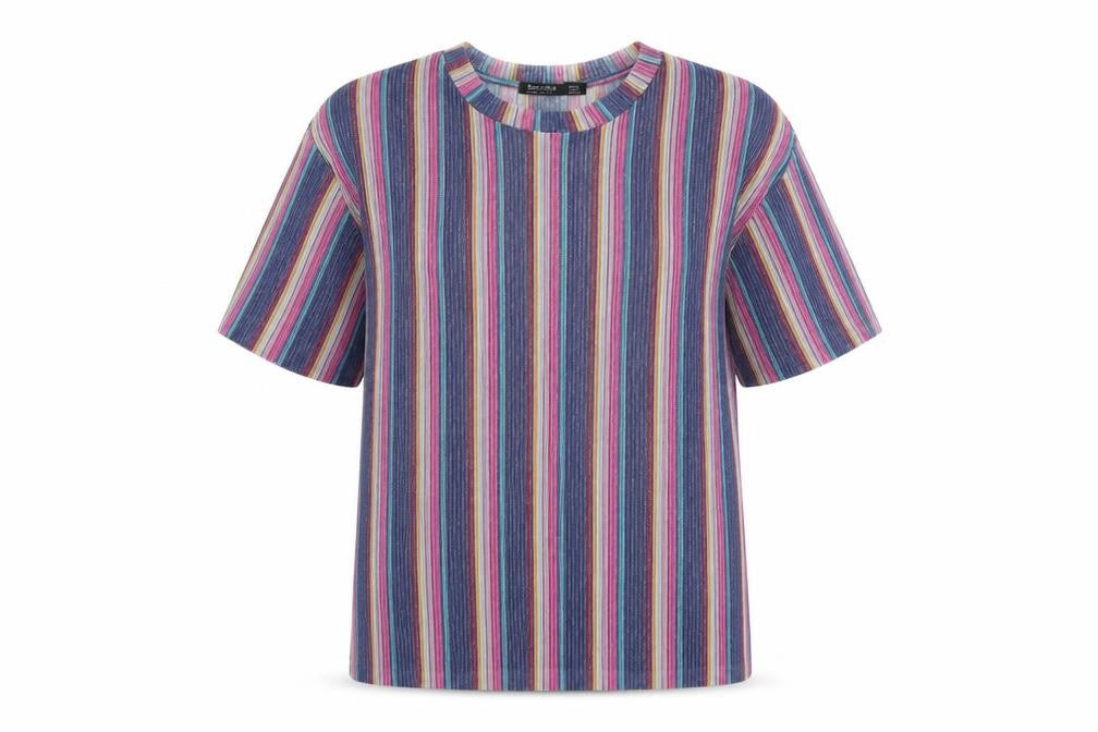 Womens UK Size S Bershka Multicoloured Basic T-Shirt