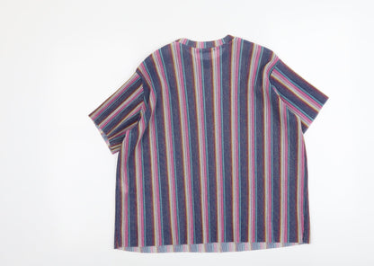 Bershka Womens Multicoloured Striped Polyester Basic T-Shirt Size S Round Neck