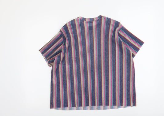 Bershka Womens Multicoloured Striped Polyester Basic T-Shirt Size S Round Neck