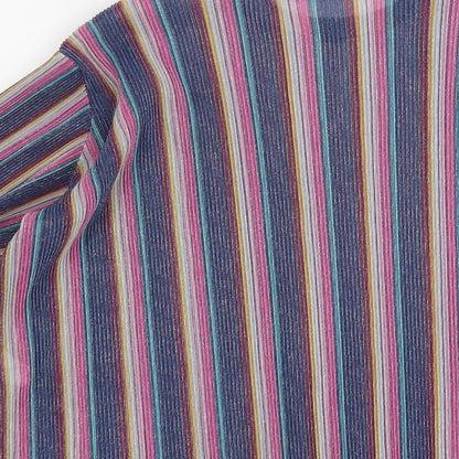 Bershka Womens Multicoloured Striped Polyester Basic T-Shirt Size S Round Neck