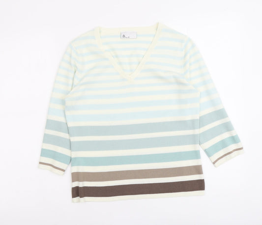 BHS Womens Multicoloured V-Neck Striped Acrylic Pullover Jumper Size 10