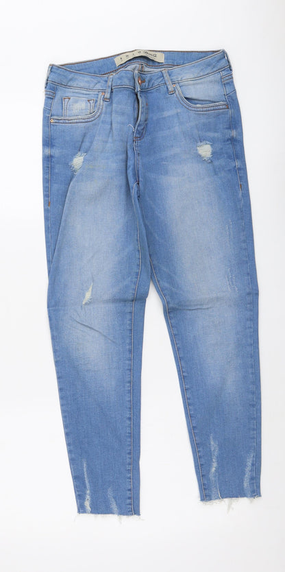 Denim & Co. Womens Blue Cotton Skinny Jeans Size 8 L25 in Regular Button