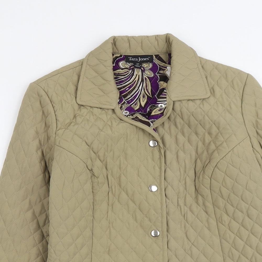 Tara Jones Womens Beige Quilted Jacket Size 6 Snap