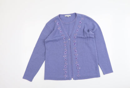 Alibi Womens Purple Round Neck Acrylic Cardigan Jumper Size 14
