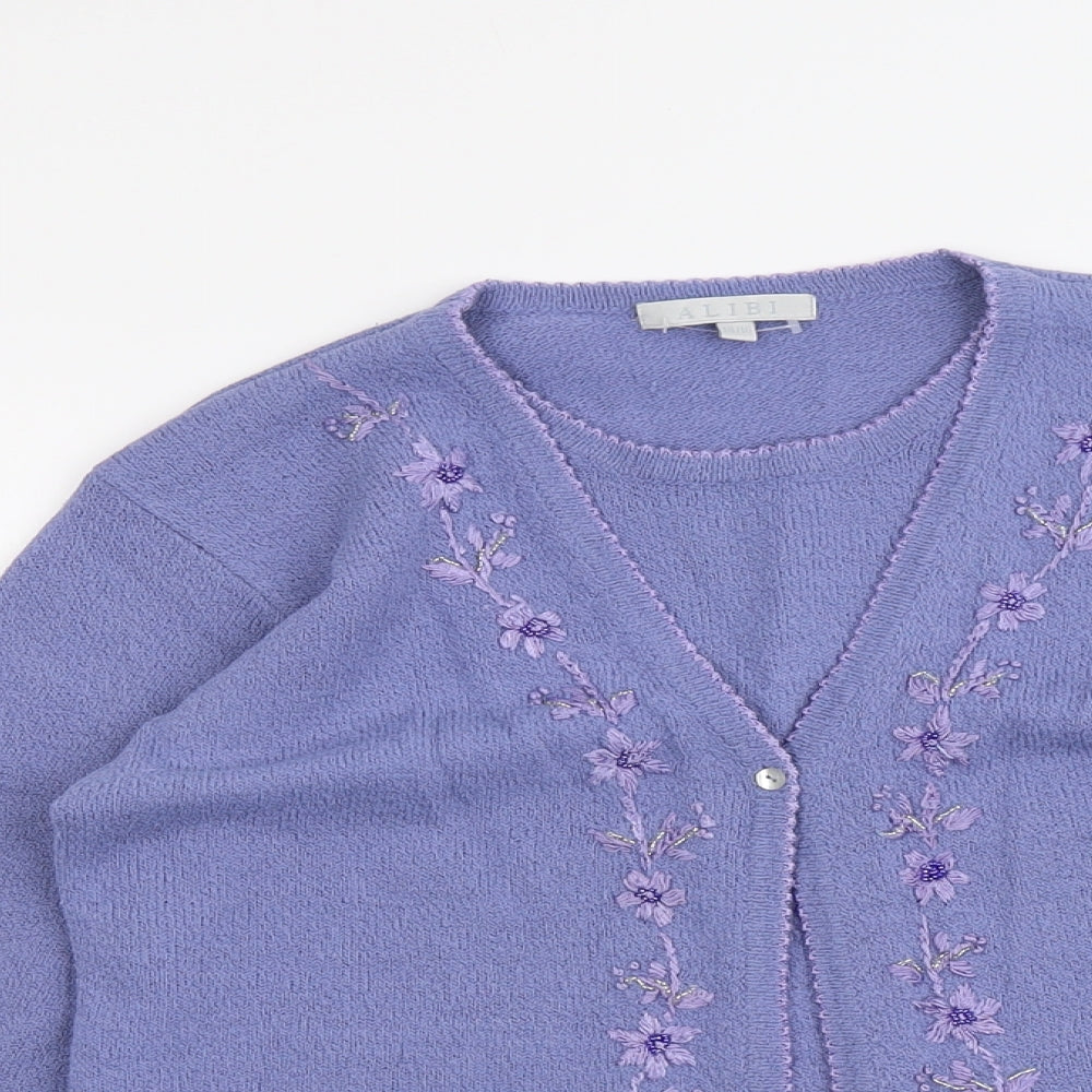 Alibi Womens Purple Round Neck Acrylic Cardigan Jumper Size 14