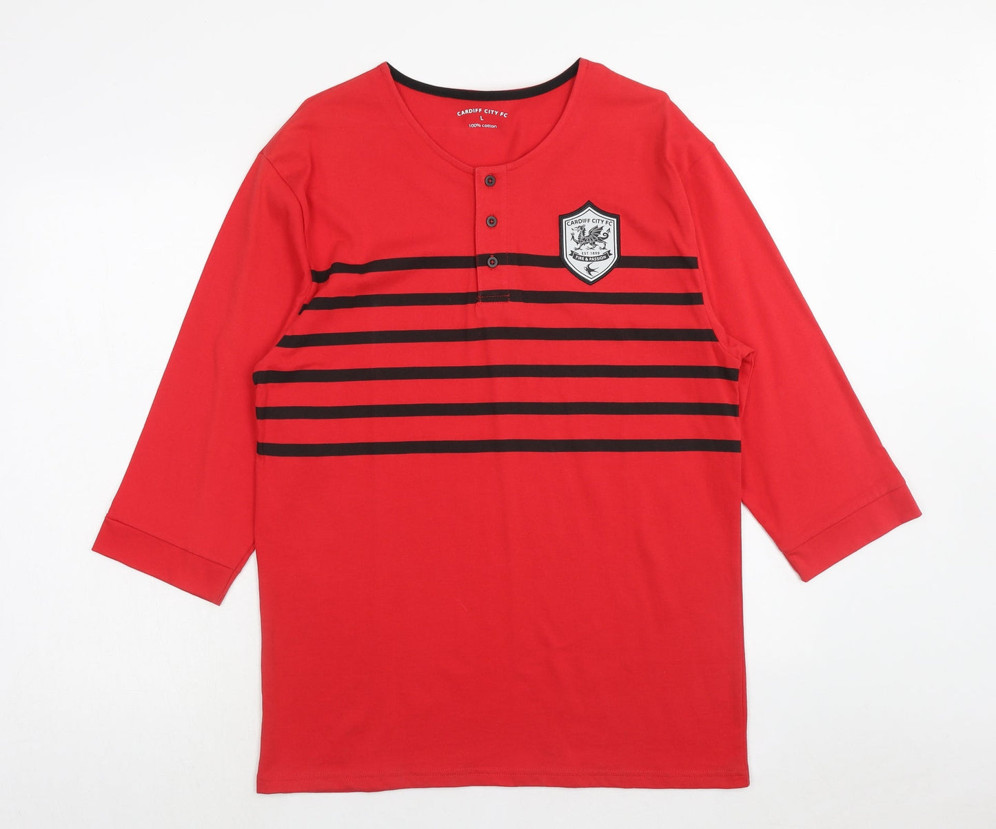 Cardiff City Mens Red Cotton T-Shirt Size L Round Neck