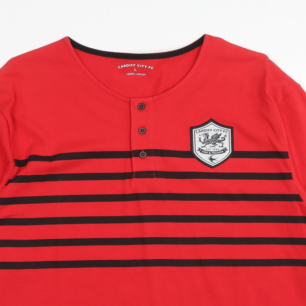 Cardiff City Mens Red Cotton T-Shirt Size L Round Neck