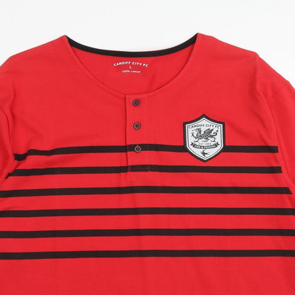 Cardiff City Mens Red Cotton T-Shirt Size L Round Neck