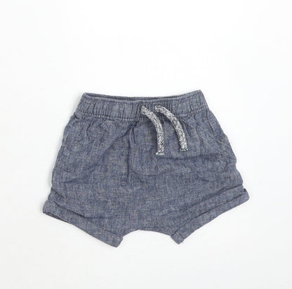 George Boys Blue Geometric Linen Cropped Trousers Size 3-6 Months Drawstring