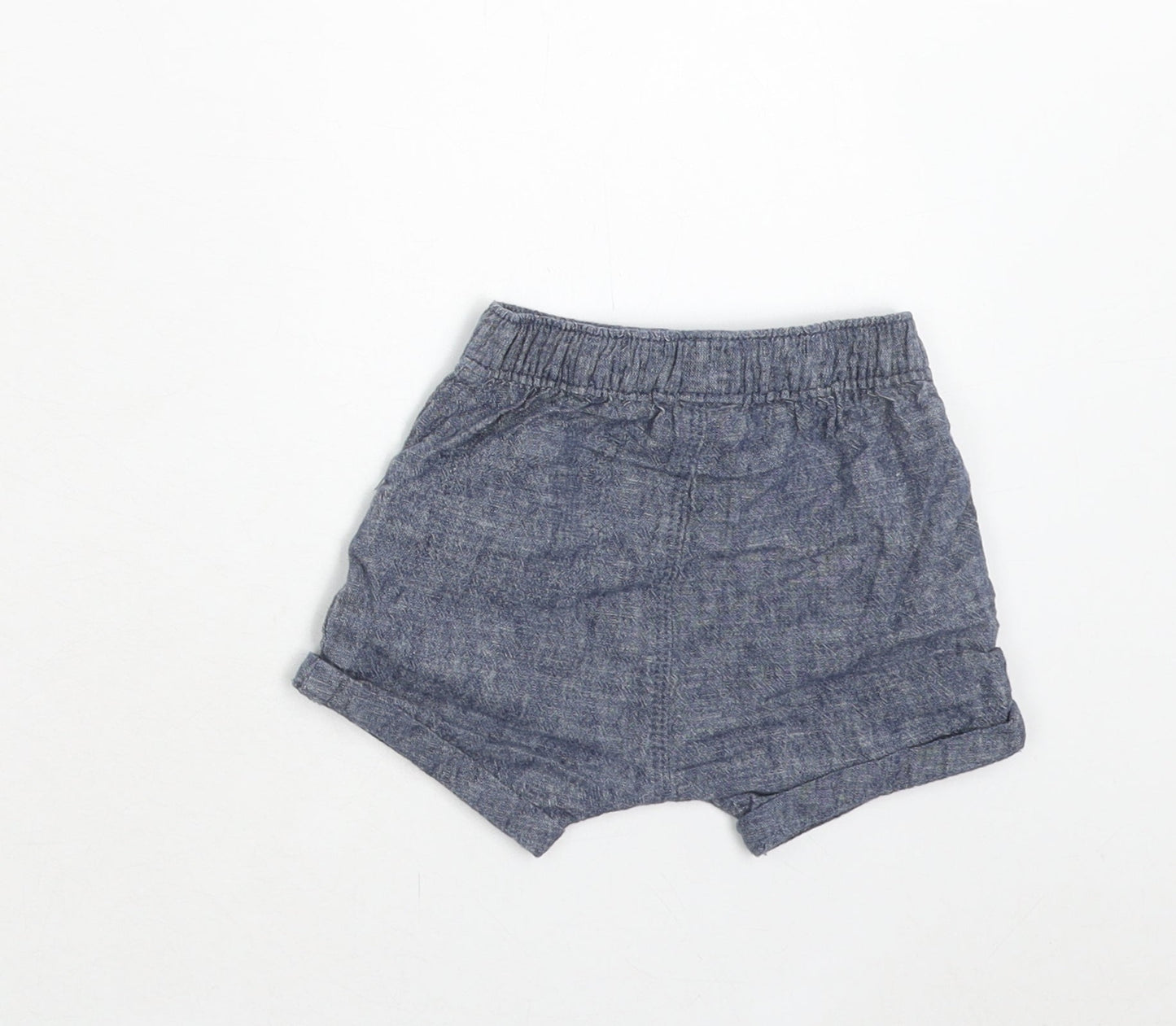 George Boys Blue Geometric Linen Cropped Trousers Size 3-6 Months Drawstring