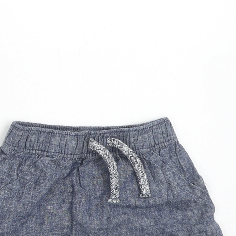 George Boys Blue Geometric Linen Cropped Trousers Size 3-6 Months Drawstring
