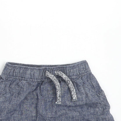 George Boys Blue Geometric Linen Cropped Trousers Size 3-6 Months Drawstring