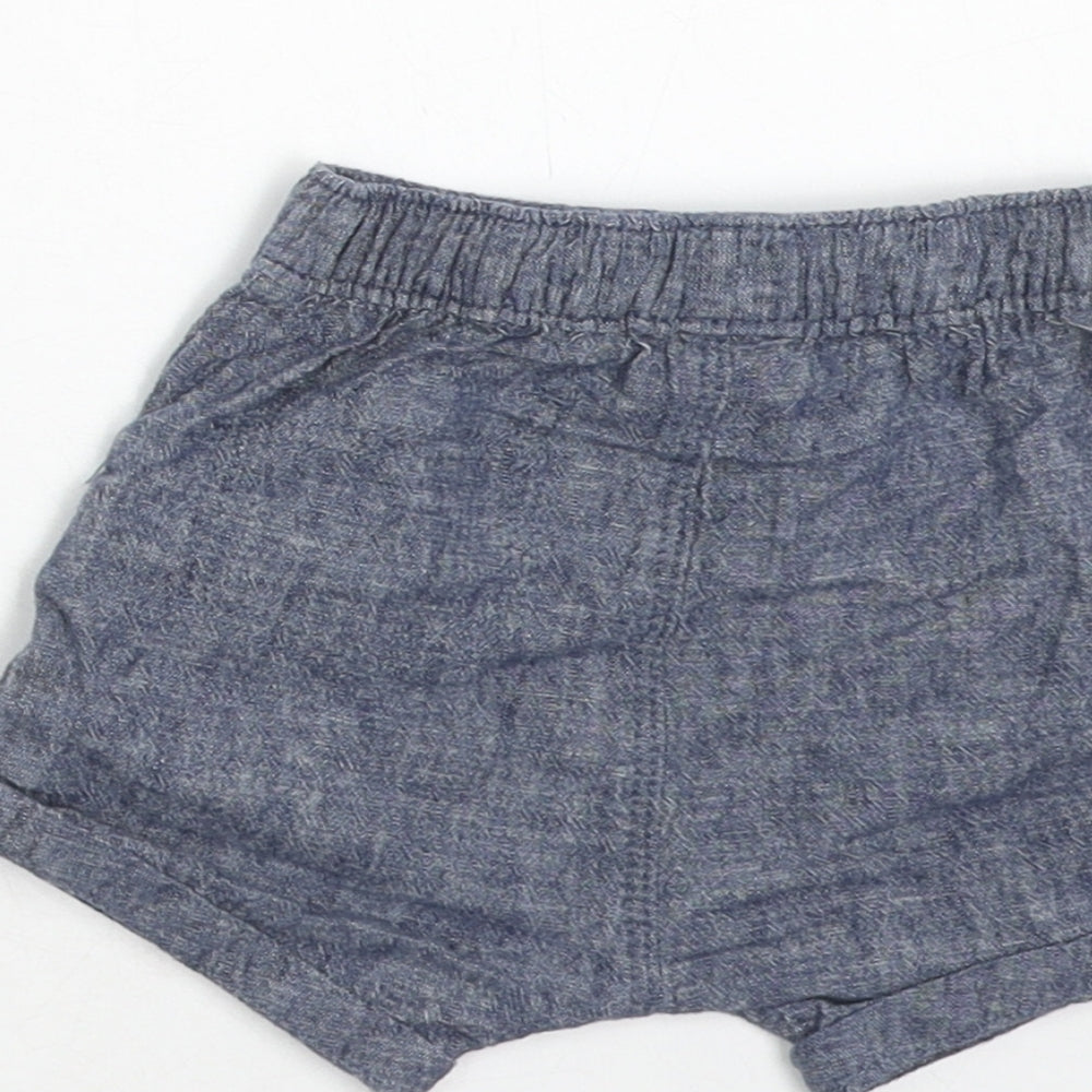 George Boys Blue Geometric Linen Cropped Trousers Size 3-6 Months Drawstring