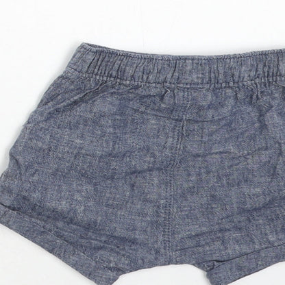 George Boys Blue Geometric Linen Cropped Trousers Size 3-6 Months Drawstring