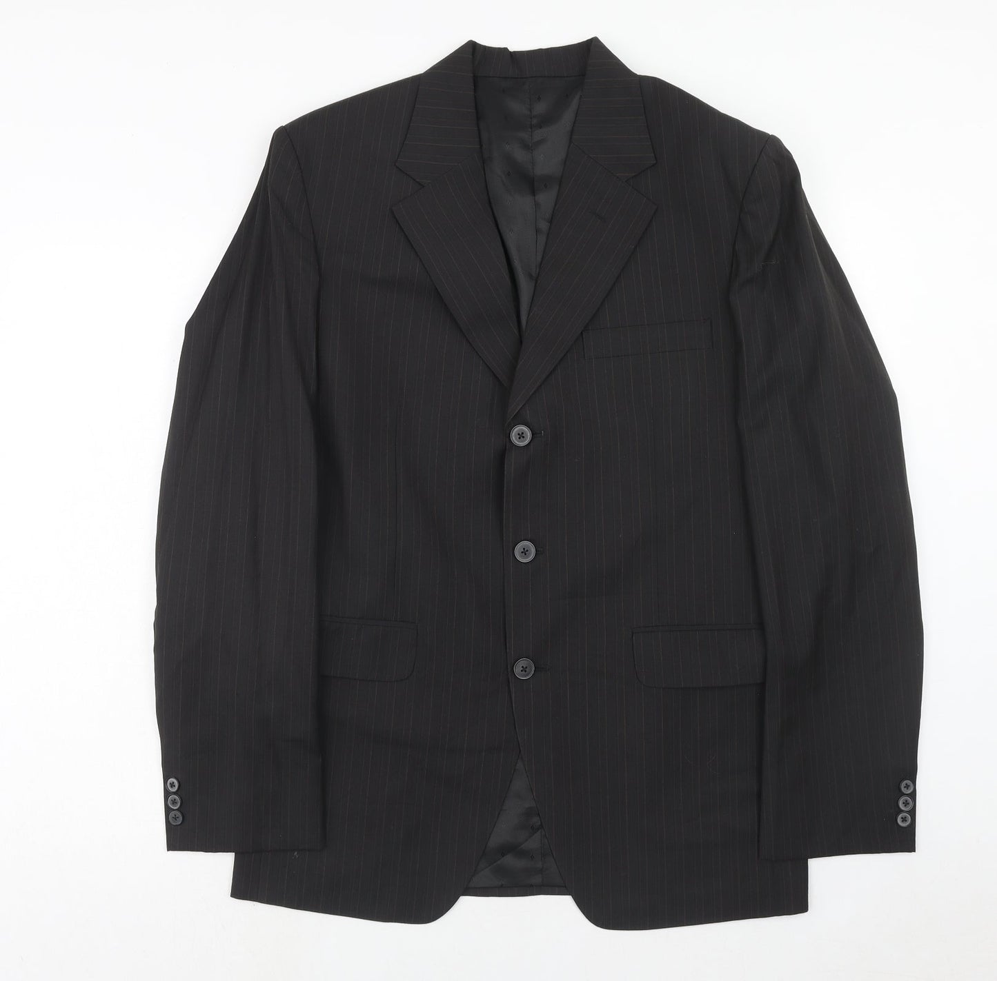 Capital Mens Black Striped Polyester Jacket Suit Jacket Size 38 Regular