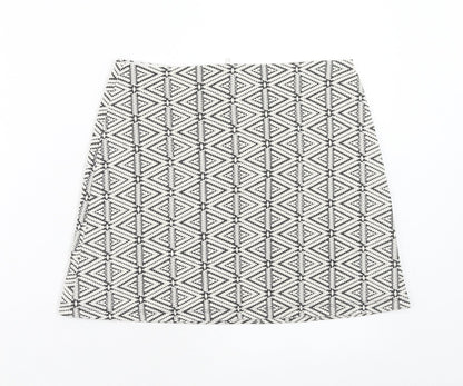 Topshop Womens White Geometric Cotton A-Line Skirt Size 10 Zip