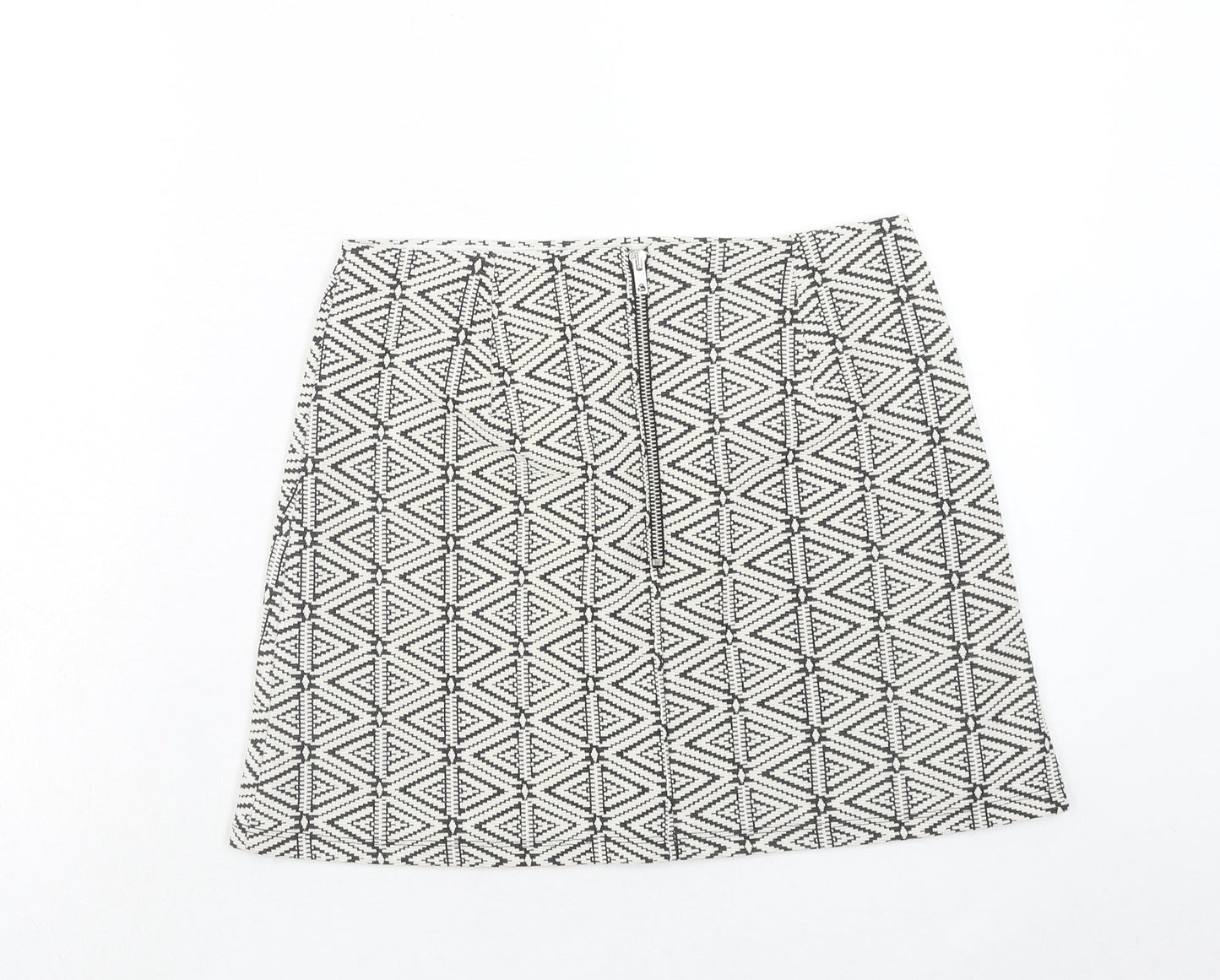 Topshop Womens White Geometric Cotton A-Line Skirt Size 10 Zip