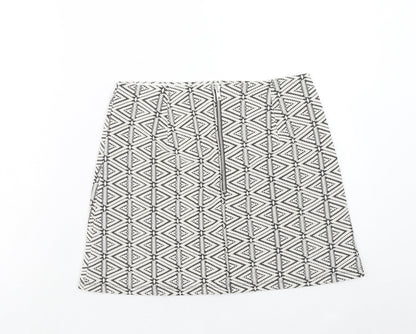 Topshop Womens White Geometric Cotton A-Line Skirt Size 10 Zip