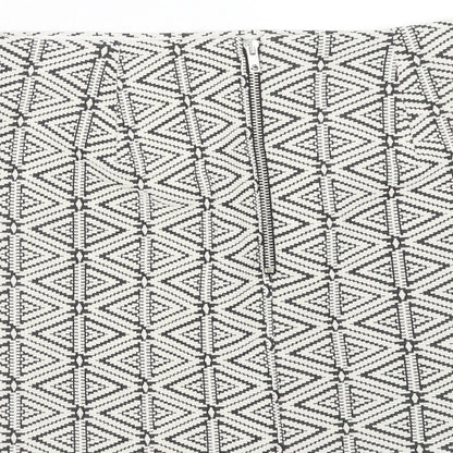 Topshop Womens White Geometric Cotton A-Line Skirt Size 10 Zip