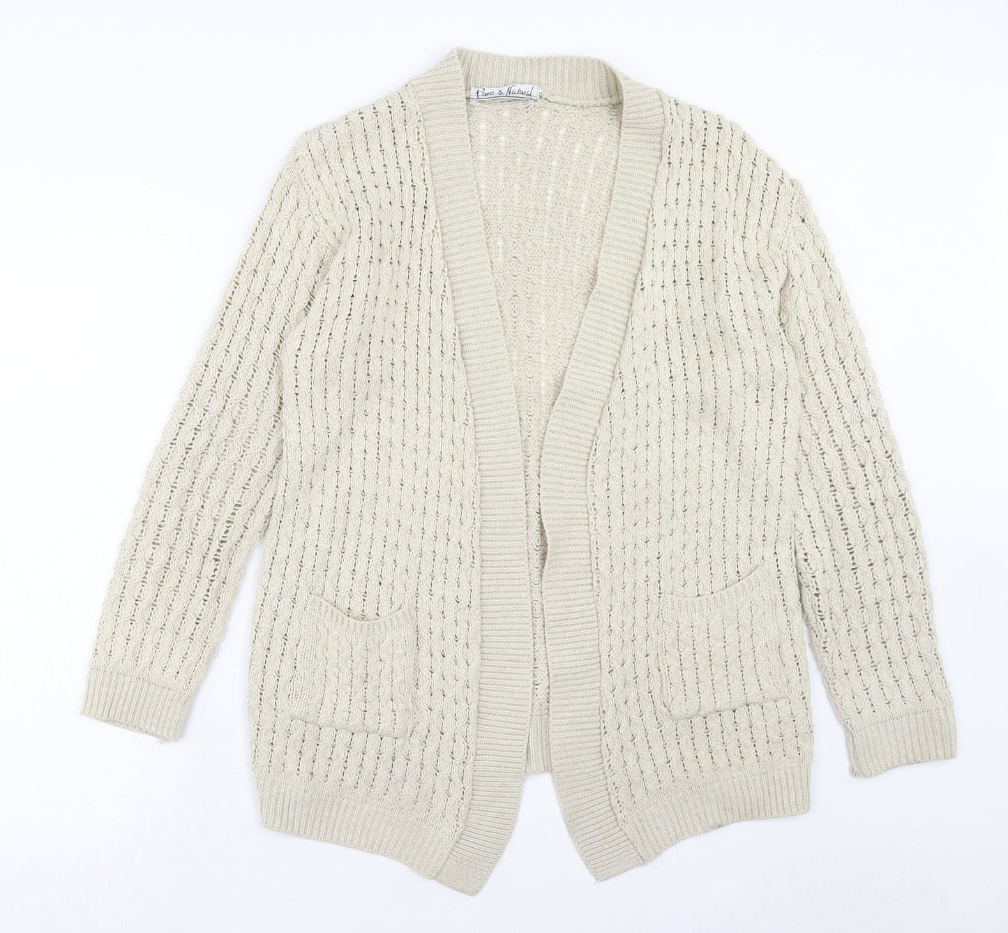 Womens UK Size M Pure & Natural Beige Cardigan Jumper