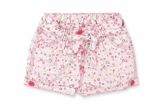 Matalan Girls Pink Geometric Cotton Cropped Trousers Size 9 Months Button