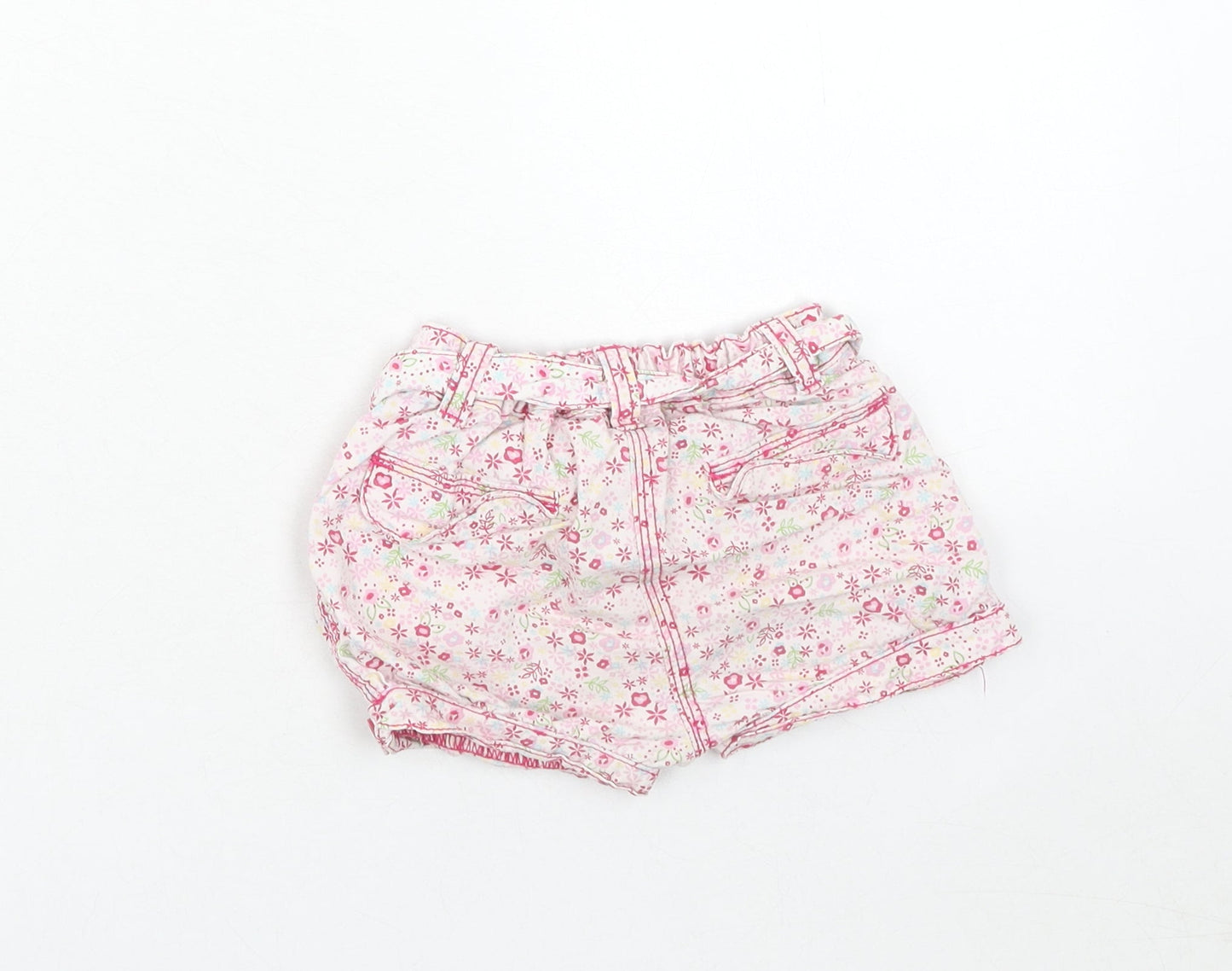 Matalan Girls Pink Geometric Cotton Cropped Trousers Size 9 Months Button