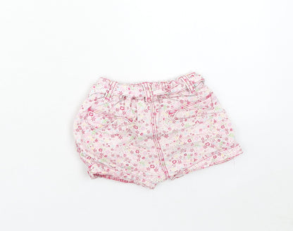 Matalan Girls Pink Geometric Cotton Cropped Trousers Size 9 Months Button