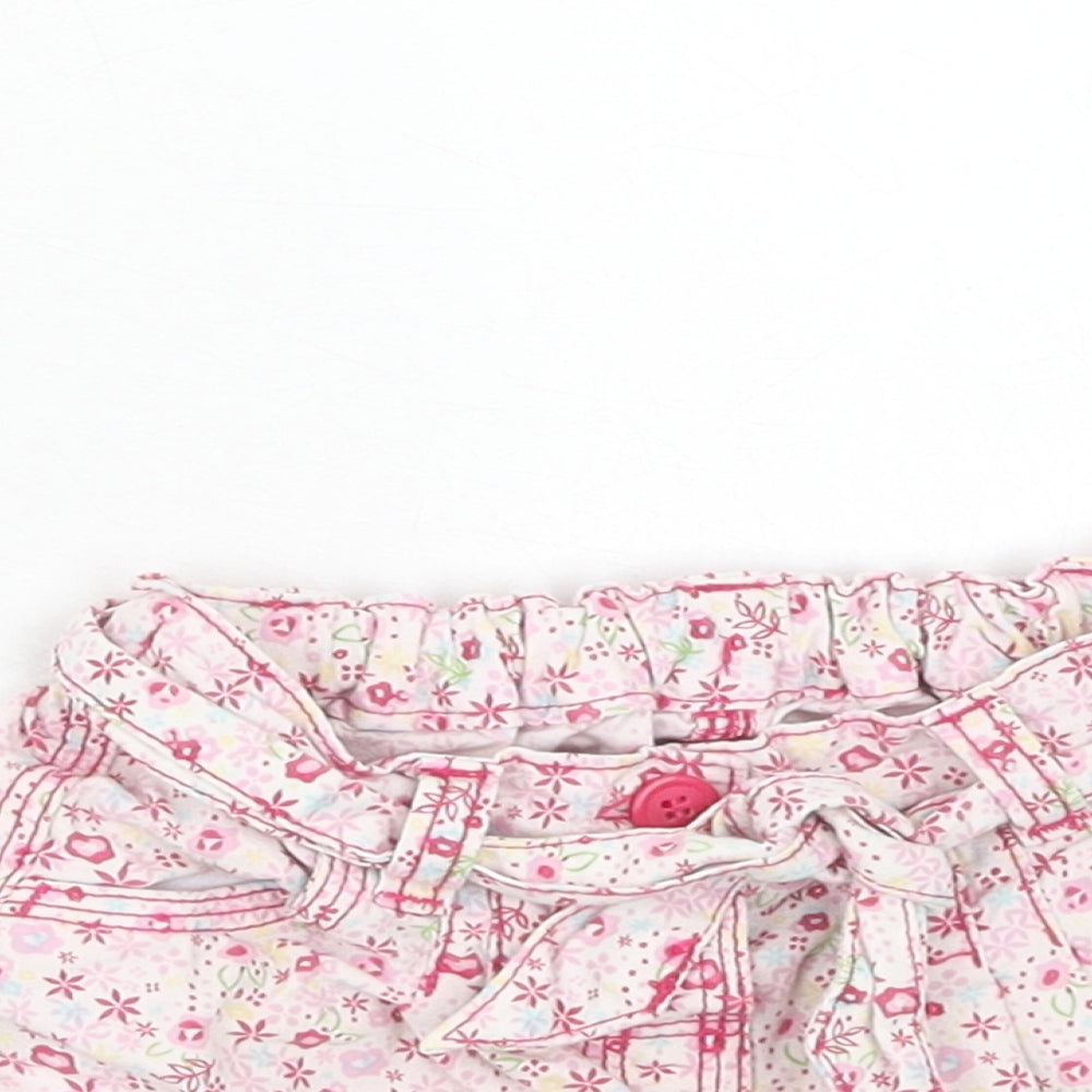 Matalan Girls Pink Geometric Cotton Cropped Trousers Size 9 Months Button