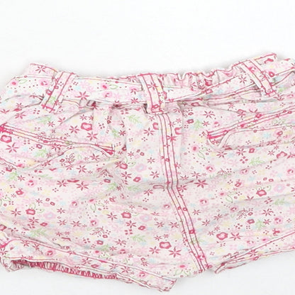Matalan Girls Pink Geometric Cotton Cropped Trousers Size 9 Months Button