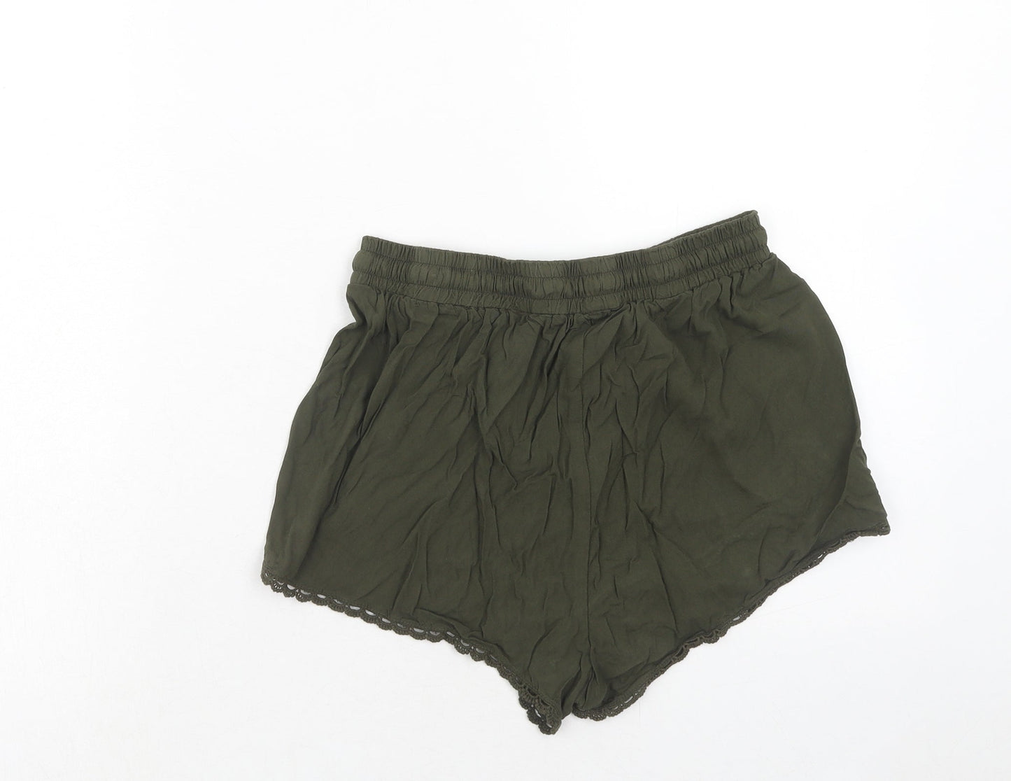 Primark Womens Green Viscose Culotte Shorts Size 8 Regular Drawstring