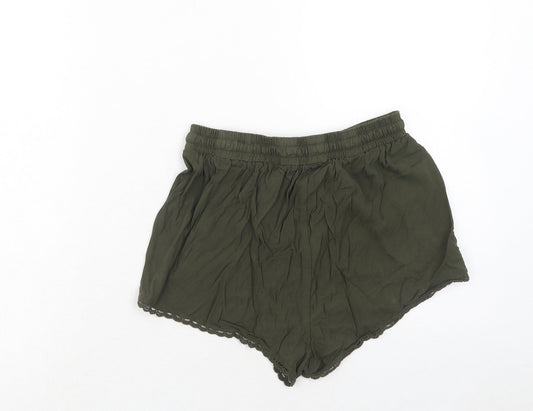 Primark Womens Green Viscose Culotte Shorts Size 8 Regular Drawstring