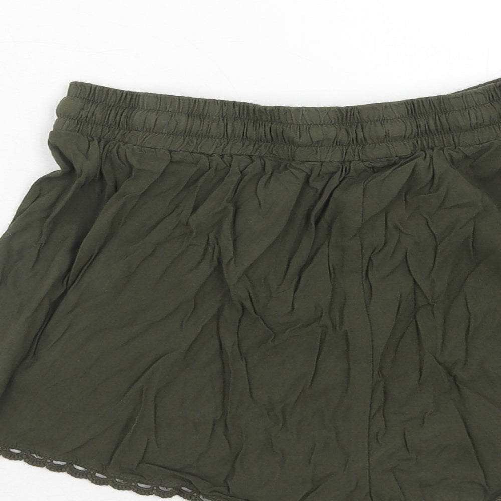 Primark Womens Green Viscose Culotte Shorts Size 8 Regular Drawstring