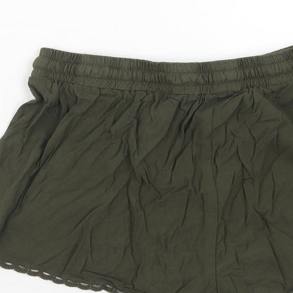 Primark Womens Green Viscose Culotte Shorts Size 8 Regular Drawstring