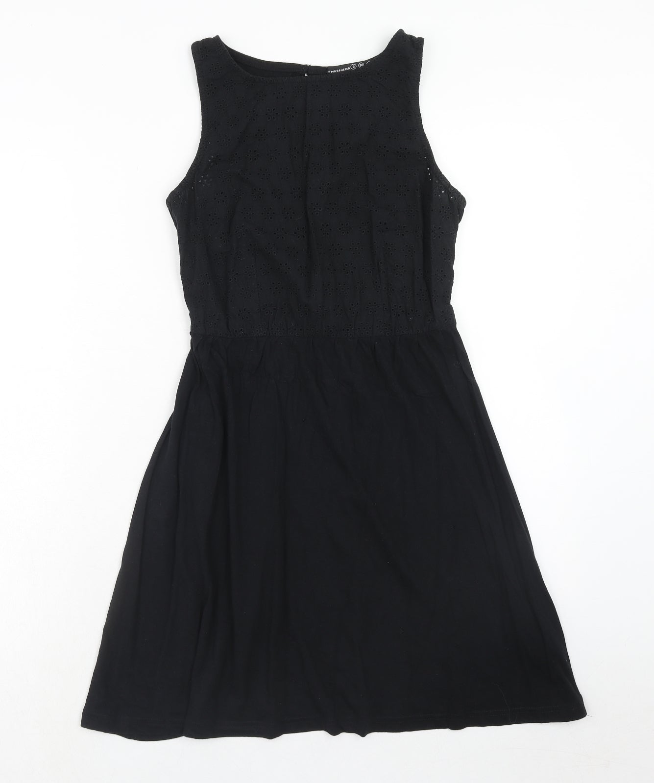 Atmosphere Womens Black Cotton A-Line Size 8 Round Neck Button - Broderie Anglaise