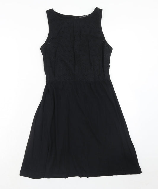 Atmosphere Womens Black Cotton A-Line Size 8 Round Neck Button - Broderie Anglaise