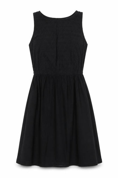 Atmosphere Womens Black Cotton A-Line Size 8 Round Neck Button - Broderie Anglaise