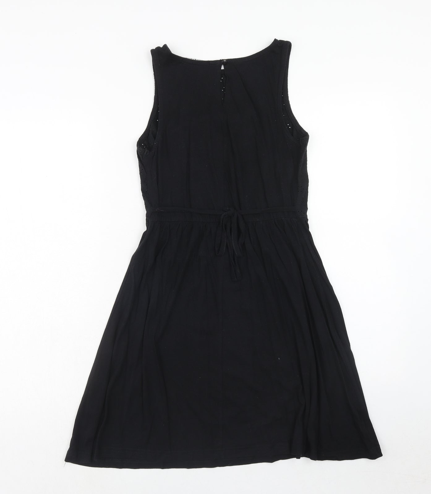 Atmosphere Womens Black Cotton A-Line Size 8 Round Neck Button - Broderie Anglaise