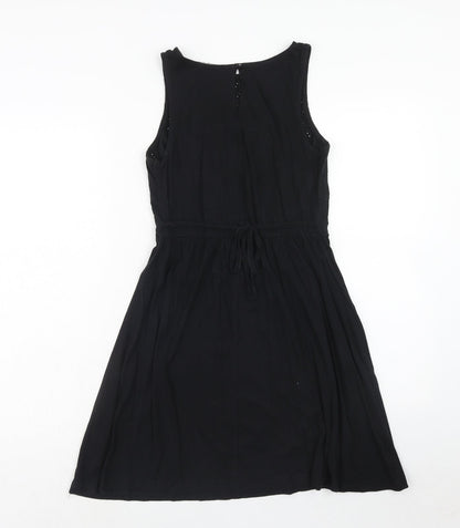 Atmosphere Womens Black Cotton A-Line Size 8 Round Neck Button - Broderie Anglaise