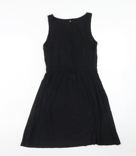 Atmosphere Womens Black Cotton A-Line Size 8 Round Neck Button - Broderie Anglaise