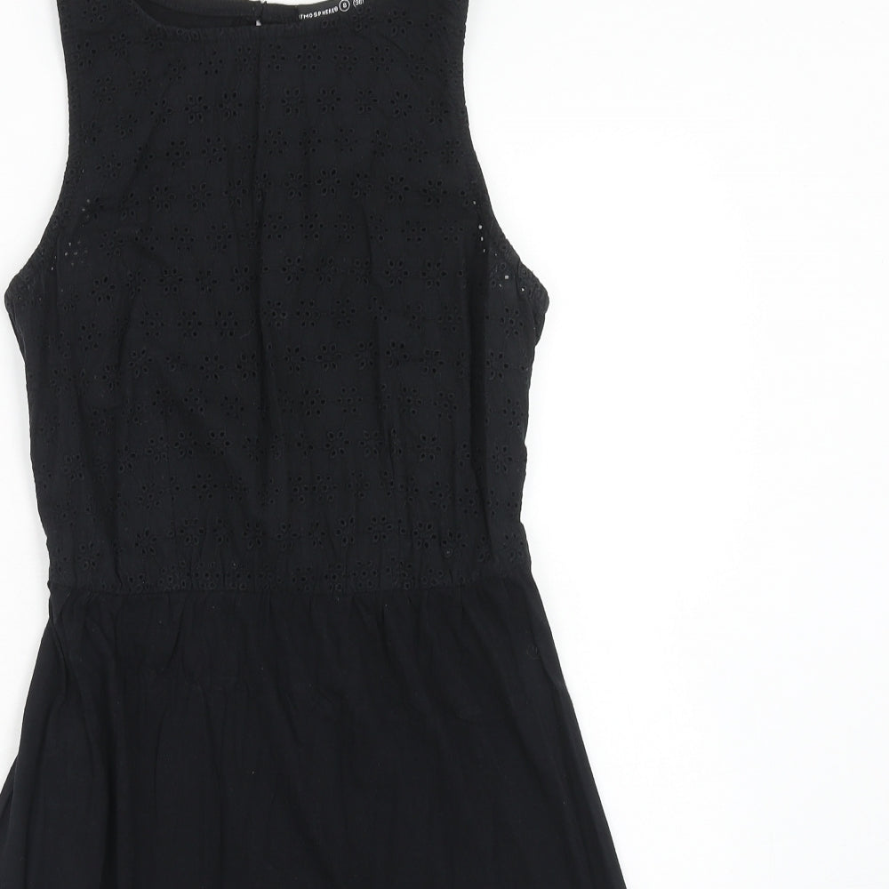 Atmosphere Womens Black Cotton A-Line Size 8 Round Neck Button - Broderie Anglaise