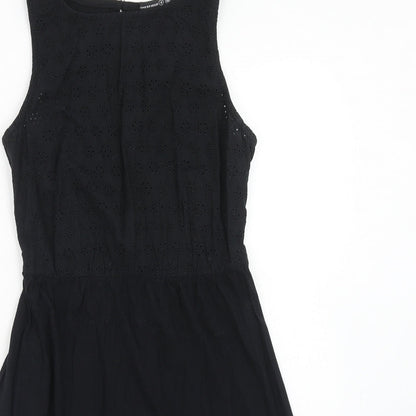 Atmosphere Womens Black Cotton A-Line Size 8 Round Neck Button - Broderie Anglaise