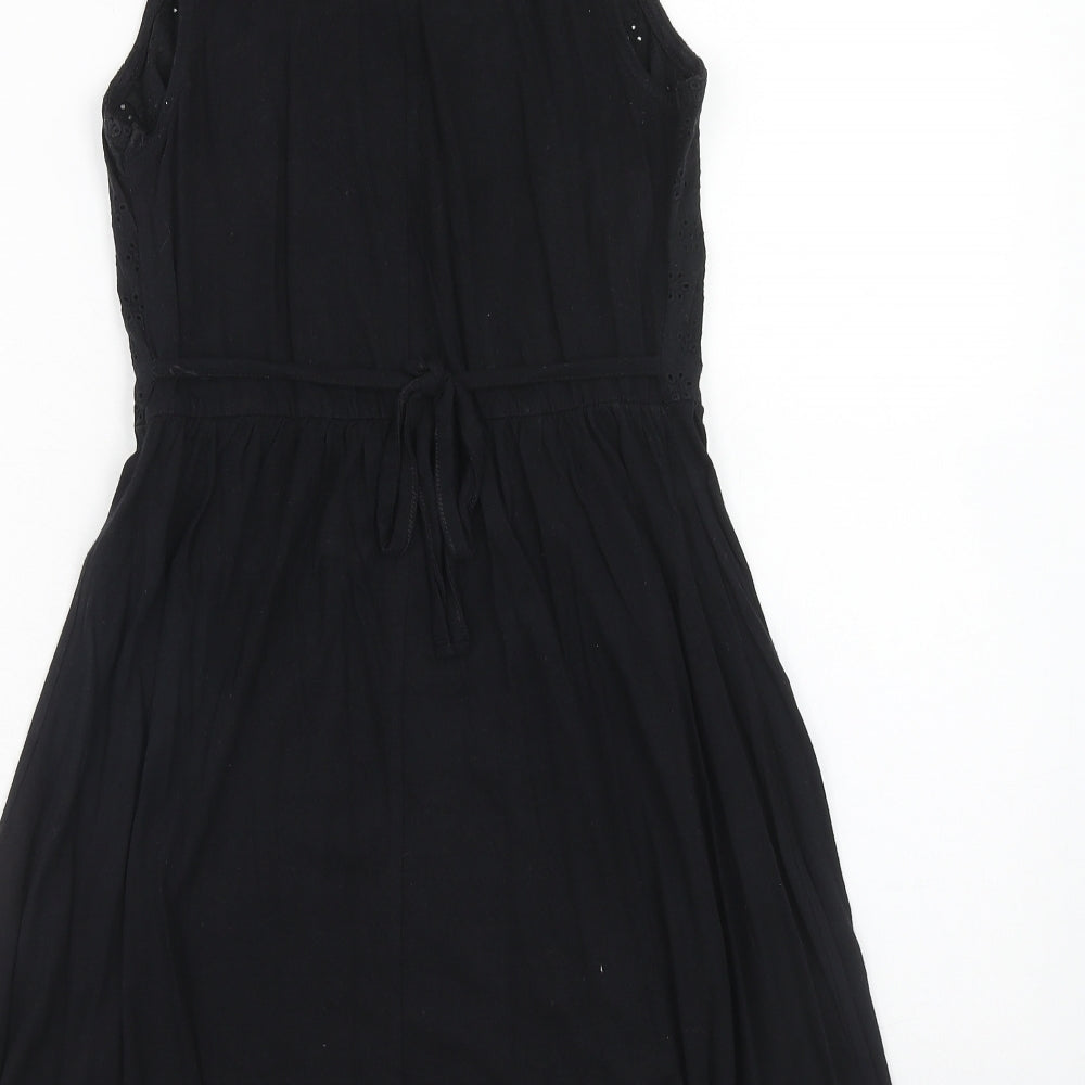 Atmosphere Womens Black Cotton A-Line Size 8 Round Neck Button - Broderie Anglaise