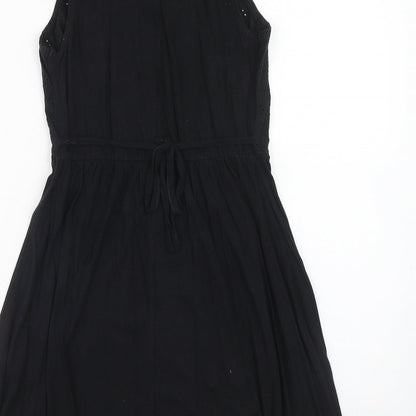 Atmosphere Womens Black Cotton A-Line Size 8 Round Neck Button - Broderie Anglaise