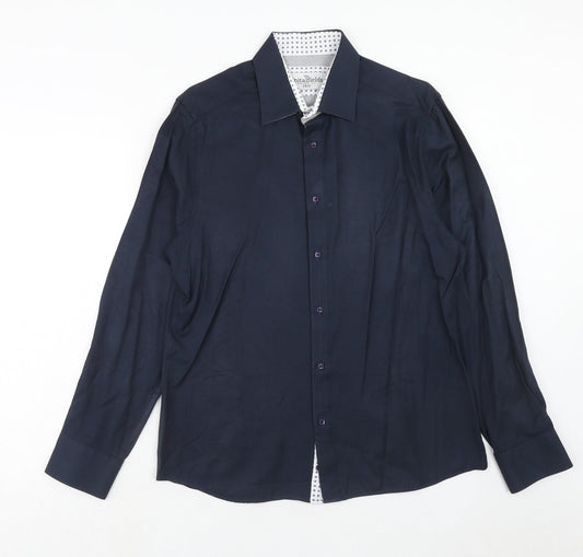 Spitalfields Mens Blue Polyester Button-Up Size 16.5 Collared Button